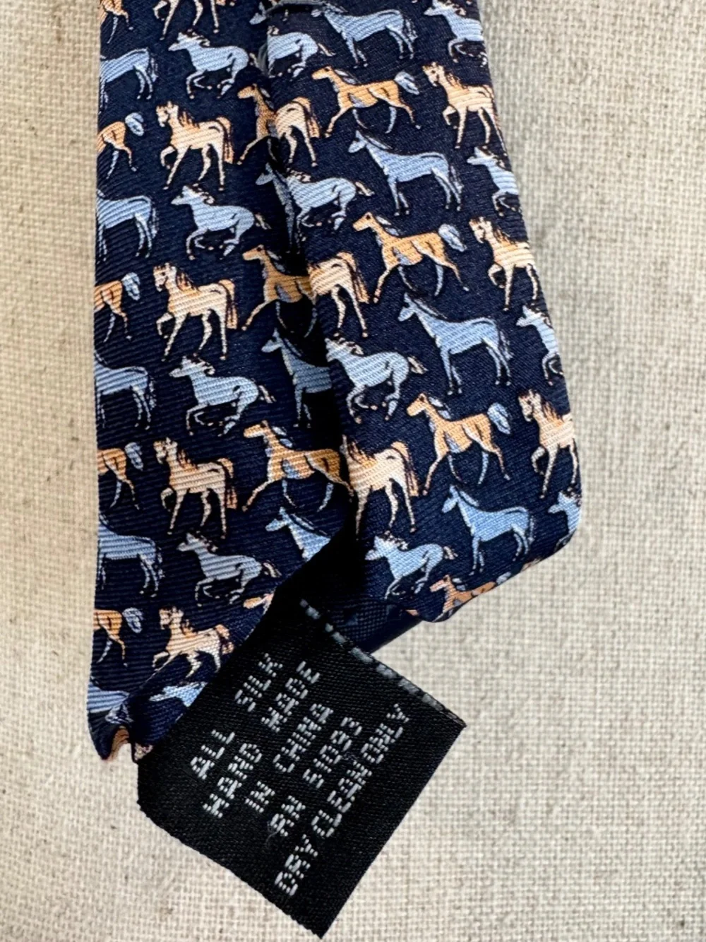 Vintage Men's 100% Silk Tie, Horses Prancing & Sitting, by Tango, Navy Blue, 60